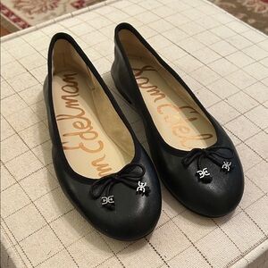 Sam Edelman Black Leather Flats with Bow/Size 6m